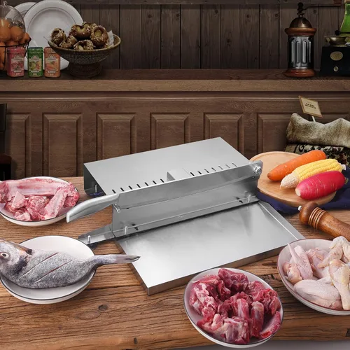 Vista 7 de Cortador de carne de 20 pulgadas, cortador manual de costillas para pollo, pescado o carne de res, rebanador de carne congelada de acero inoxidable