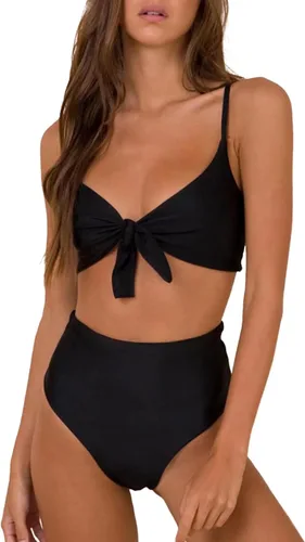 Vista 24 de Blooming Jelly - Conjunto de bikini de cintura alta para mujer, de dos piezas, con nudo, trajes de baño de talle alto Bandera americana A9