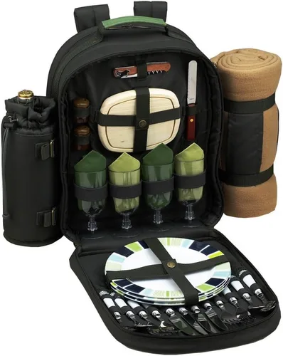 Vista 4 de Picnic at Ascot Mochila de picnic para 4 personas equipada con enfriador, soporte para vino aislado y manta - Diseñada y montada en los Estados