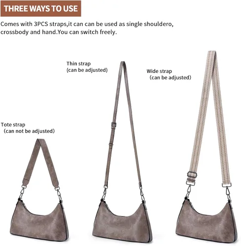 Vista 6 de Caitina Bolso bandolera para mujer, bolsos pequeños de piel vegana, con 3 correas ajustables