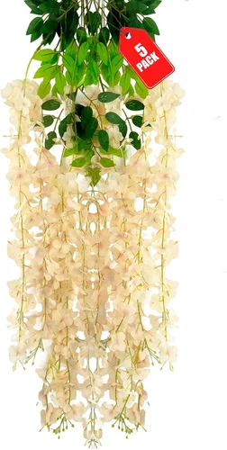 Vista 38 de Paquete de 12 flores colgantes de glicina rosa, flores colgantes falsas de 3.44 pies, guirnalda de glicina artificial para decoración de boda, telón