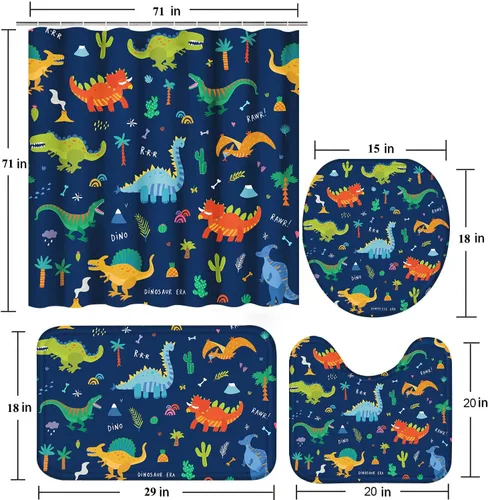 Vista 6 de Poedist Juego de 4 cortinas de ducha de baño, juegos de cortinas de baño para niños con alfombras