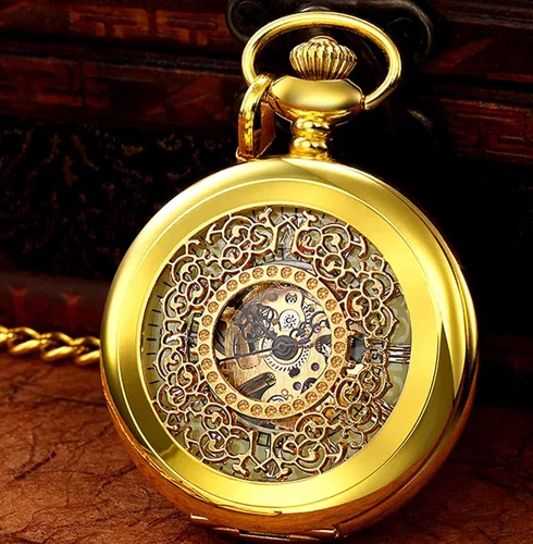 Vista 2 de Steampunk - Reloj de bolsillo mecánico con diseño de letras romanas vintage con cadenas para regalos de Navidad