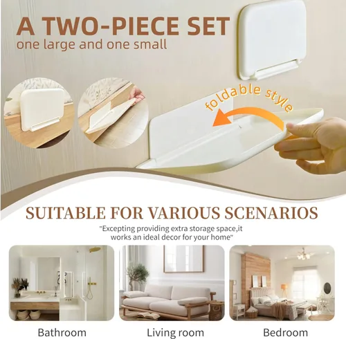 Vista 4 de Juego de 2 estantes flotantes plegables para pared de noche, estante de pared pequeño sin perforaciones, perfume, organizador de caravana