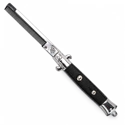 Vista 2 de Switchblade - Peine plegable de bolsillo de 9 pulgadas, peine de acero inoxidable para barba para hombres, peines de bigote de dientes finos