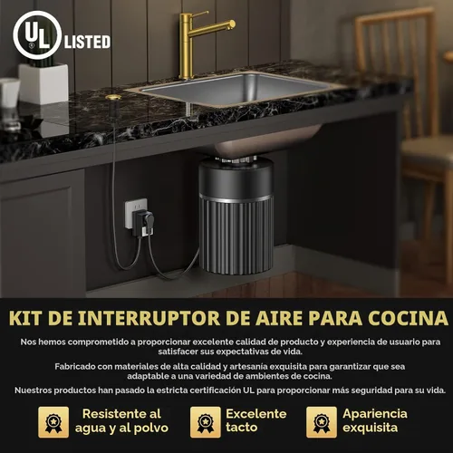 Vista 3 de Juego de interruptores de aire ANWOLL para eliminación de basura, acabado en oro cepillado, compatible con grifos Moen de oro cepillado, botón