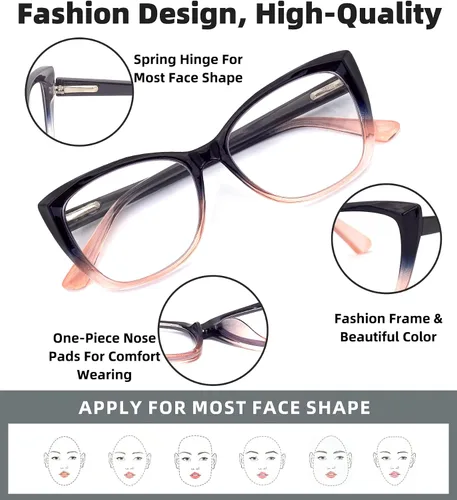 Vista 3 de 3-Pack Reading Glasses for Women Style Frame Spring Hinge Clear Lens Readers Glasses