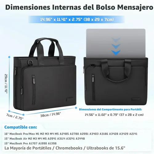 Vista 7 de RAINYEAR 15.6 Inch Expandable Laptop Bag with Handle for Men Women Negro