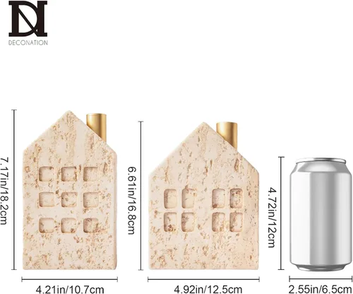 Vista 2 de DN DECONATION - Juego de 2 portavelas de Navidad, portavelas de casa with Metal Chimney for Taper Candles, Boho Travertine-Style Holiday Table