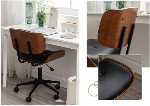 Vista 3 de Silla de oficina en casa con ruedas, silla de oficina cómoda y suave, sin brazos, silla de oficina tapizada, silla de computadora giratoria moderna