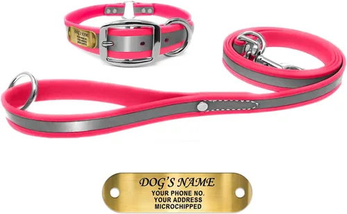 Vista 20 de Regal Dog Products Collar de perro reflectante negro pequeño con placa de nombre grabada personalizada y anillo central resistente Collares