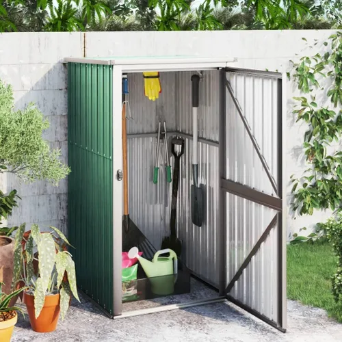 Vista 2 de vidaXL Cobertizo de almacenamiento de herramientas de jardín - Verde, 34.6"x35"x63.4" - Acero galvanizado Loads of space for all your stuff, Keeps