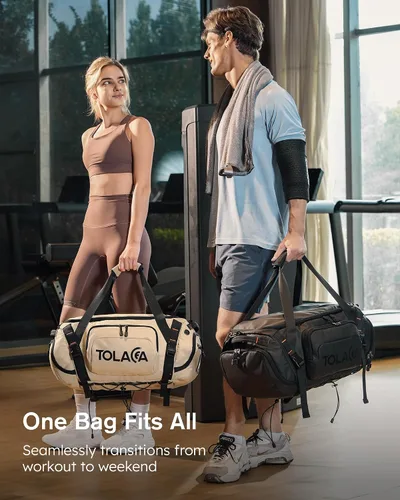 Vista 2 de Tolaccea Mochila deportiva con funda independiente para laptop para hombre y mujer, Negro, Opciones de transporte 3 en 1 mochila, mano y bandolera