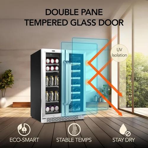 Vista 7 de Whynter BWB-2060FDSa 24 ″ Puerta francesa incorporada de doble zona Refrigerador de vino de 20 botellas Centro de bebidas de 60 latas, acero Acero