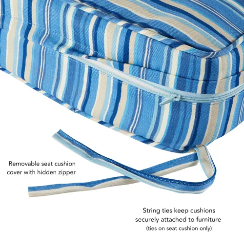 Vista 4 de Greendale Home Fashions Juego de 2 cojines de asiento profundo para exteriores, rayas azul acero Rayas azules de acero.