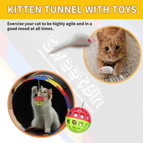 Vista 6 de Túneles grandes de 4 vías para gatos de interior, juguete de túnel de juego de 10 pulgadas de diámetro y 47 pulgadas de largo, tubo para gatos