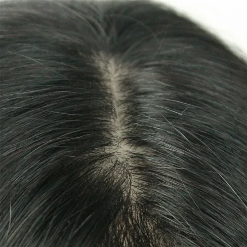 Vista 5 de Remeehi Extensiones de cabello humano real ondulado con base de seda de 5 x 6.6 pulgadas para mujer (estilo C)