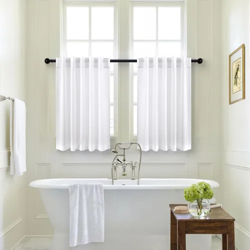 Vista 24 de Pitalk Cortinas de lino para café de 24 pulgadas de largo, con bolsillo trasero, plisadas, estilo bohemio, granja, cocina, cortinas para ventana