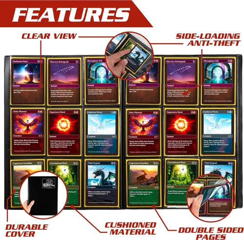 Vista 5 de Monster Binder - Álbum de tarjeta coleccionables, 9 bolsillos para tarjetas, retiene 360 de Yugioh, Magic, y Pokémon, Matte Teal Verde azulado mate
