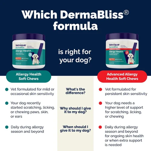 Vista 5 de Vetnique Dermabliss - Masticables para alergias para perros con fuerza avanzada para aliviar la picazón y la piel, suplemento antipicazón
