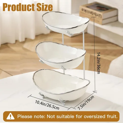 Vista 8 de Cesta de fruta de 3 niveles, frutero de cerámica para encimera de Negro