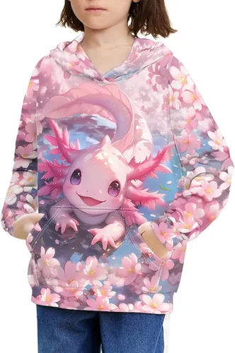Vista 25 de Ystardream - Sudaderas para niñas adolescentes con bolsillo, sudaderas de manga larga para niños 0 Lindo Axolotl Rosa