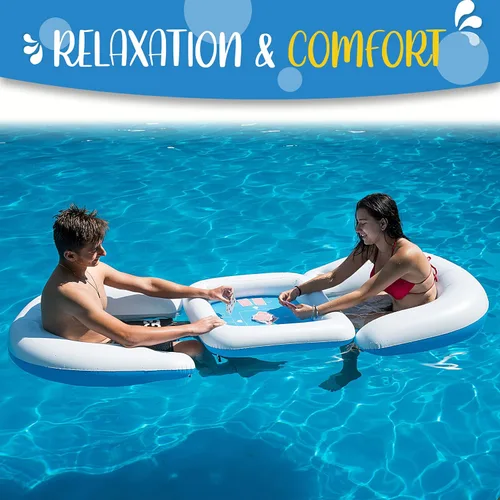 Vista 7 de ZONETECH Mesa de juego inflable y sillas con cartas de juego impermeables, mesa flotante para piscina para adultos, familia, fiesta, juego