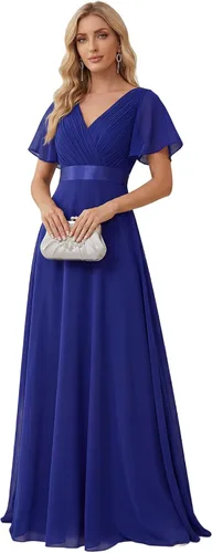 Vista 24 de Ever-Pretty Vestidos formales de mujer para madre de la novia, de manga corta, de chifón, con cintura imperio, de largo hasta el suelo, para dama