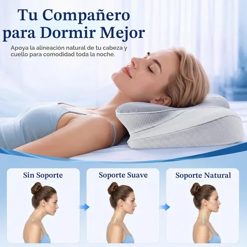 Vista 2 de Almohada cervical para el cuello para aliviar el dolor, almohada ergonómica de espuma viscoelástica para soporte de cuello y hombros, gris, 23.6 x