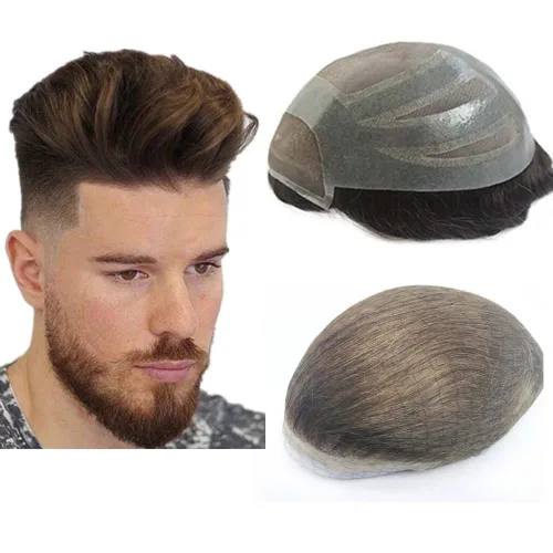 Vista 11 de N.L.W.- Peluquín para hombres, piezas de pelo para hombre Sistema europeo de reemplazo de cabello humano virgen para hombres, pieza de cabello