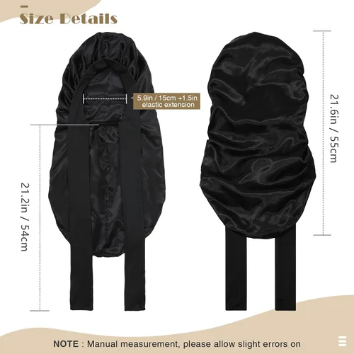 Vista 2 de Gorro de pelo largo para niños para dormir - Gorro de satén elástico de doble capa para niñas con banda de amarre para cabello trenzado y rizado
