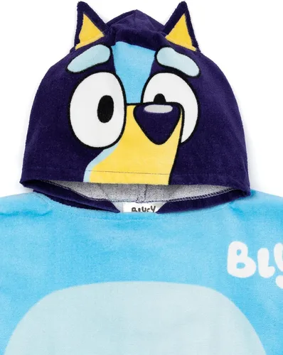 Vista 5 de Bluey Poncho de toalla para niños Toalla de baño de dibujos animados azul para niñas y niños con orejas 3D Traje de baño para cachorros