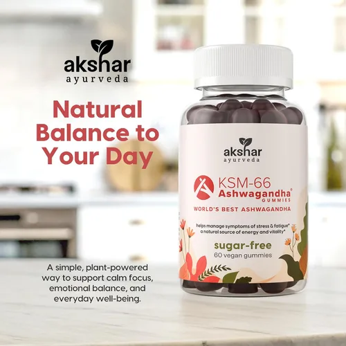 Vista 7 de AKSHAR Ayurveda Ashwagandha KSM-66 - Gomitas (1 paquete), suplementos orgánicos de Ashwagandha para concentrarse, aumentar la energía y la fuerza