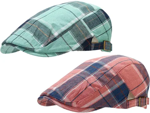 Vista 26 de Paquete de 2 gorras planas de algodón a cuadros para hombre, diseño de Ivy Cabbie Golf Gatsby