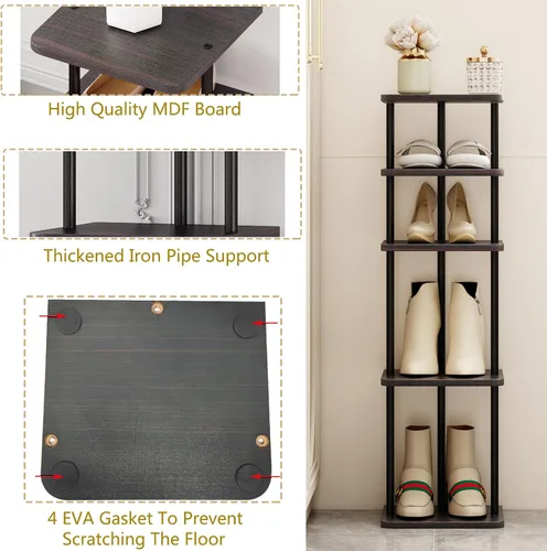 Vista 6 de SORCEDAS Estante vertical para zapatos de 5 niveles, organizador de almacenamiento de zapatos de madera para ahorrar espacio, estante estrecho