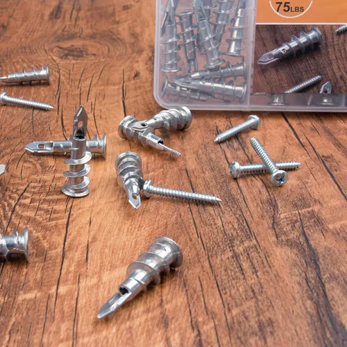 Vista 8 de KURUI Anclajes autoperforantes de zinc para paneles de yeso #8, kit de 60 anclajes y tornillos de pared de metal hueco, 30 anclajes resistentes +