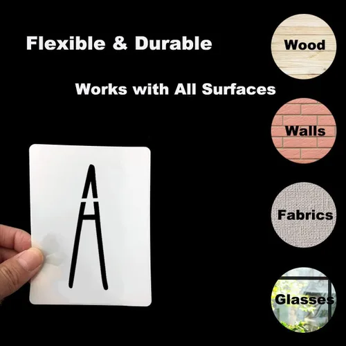 Vista 7 de Plantillas de letras del alfabeto de 1 pulgada para pintar, paquete de 70 plantillas de letras y números con letreros para pintar sobre madera