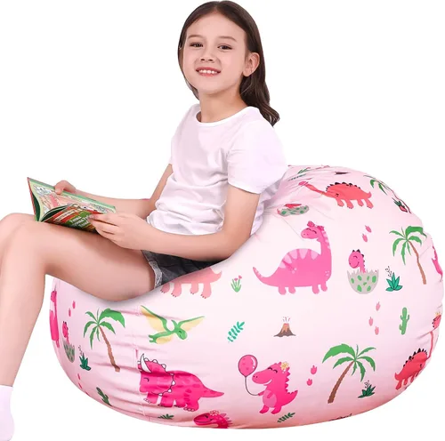 Vista 42 de Lukeight - Puf de almacenamiento de animales de peluche para niños, funda para puf de dinosaurio con cremallera para organizar la habitación