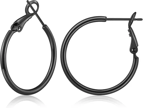 Vista 39 de Gacimy Aretes de aro de oro para mujer, aros finos chapados en oro de 14 Negro