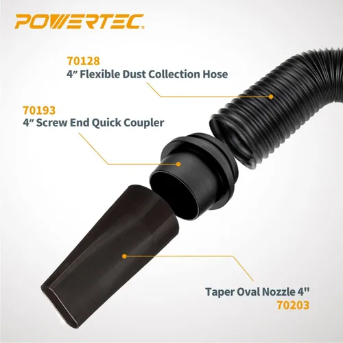Vista 3 de POWERTEC Kit de manguera flexible de recolección de polvo 70207V, 4 pulgadas de diámetro