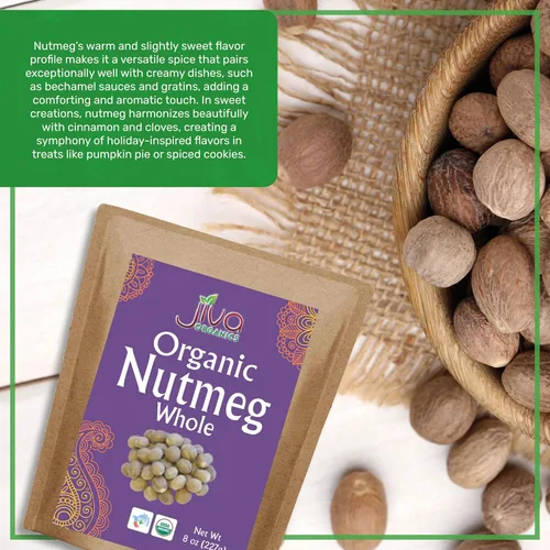 Vista 3 de Jiva Organics Bolsa entera de nuez moscada orgánica de 8 onzas, 100% natural y sin OMG