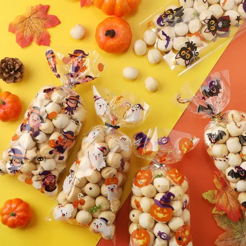 Vista 4 de Pajean Bolsas de celofán para dulces de Halloween con lazos giratorios a