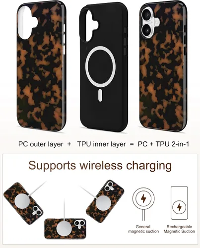 Vista 348 de Jusy Funda compatible con MagSafe con estampado de caparazón de tortuga marrón para iPhone 7/8/SE, cubierta protectora de TPU suave magnética