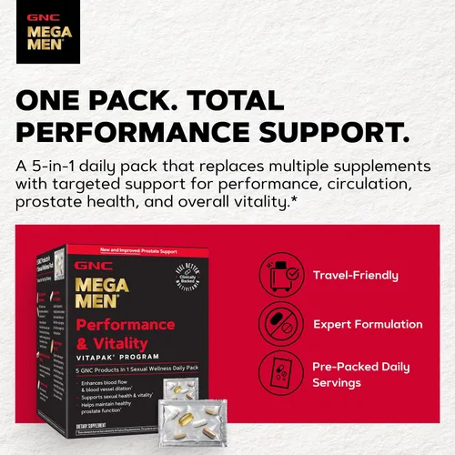 Vista 11 de GNC Mega Men Performance and Vitality Vitapak Program, nutrición completa conveniente, 5 productos en 1 paquete, circulación, flujo sanguíneo, salud