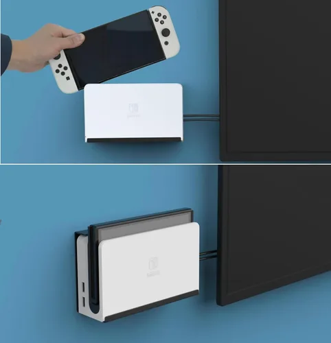 Vista 7 de Nuevo para NS Switch OLED Kit de soporte de almacenamiento de montaje en pared, compatible con consola de juegos Nintendo Switch OLED blanconegro