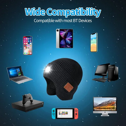 Vista 7 de Bluetooth Beanie with Light, HD Stereo Sound and Built-in Super Bright LED, Cool Gadgets Unique Tech Gifts for Men