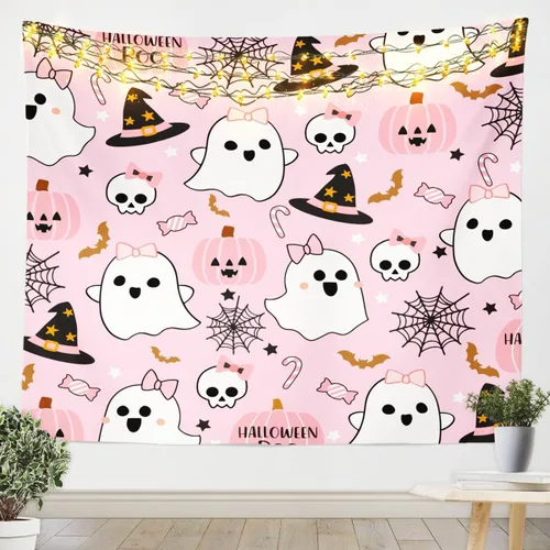 Vista 10 de Feelyou Halloween Wall Art for Bedroom Living Room Cartoon Ghost Tapestry Decoration for Kids Boys Girls Red Tapestry Wall Hanging Ghost Festival