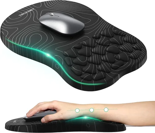 Vista 8 de TECKNET Alfombrilla ergonómica para mouse con reposamuñecas, diseño de masaje suave y cómodo Memory Foam and Non-Slip PU Base for Pain Relief