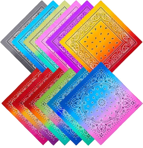 Vista 2 de URATOT Paquete de 12 bandanas de algodón degradado con estampado de cachemira