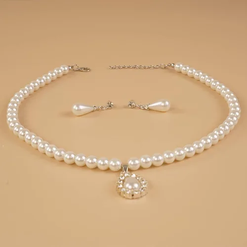Vista 5 de YERTTER Gargantilla de perlas vintage, juego de aretes con dije de gota, gargantilla de perlas, collar de declaración, regalo para ella (E)